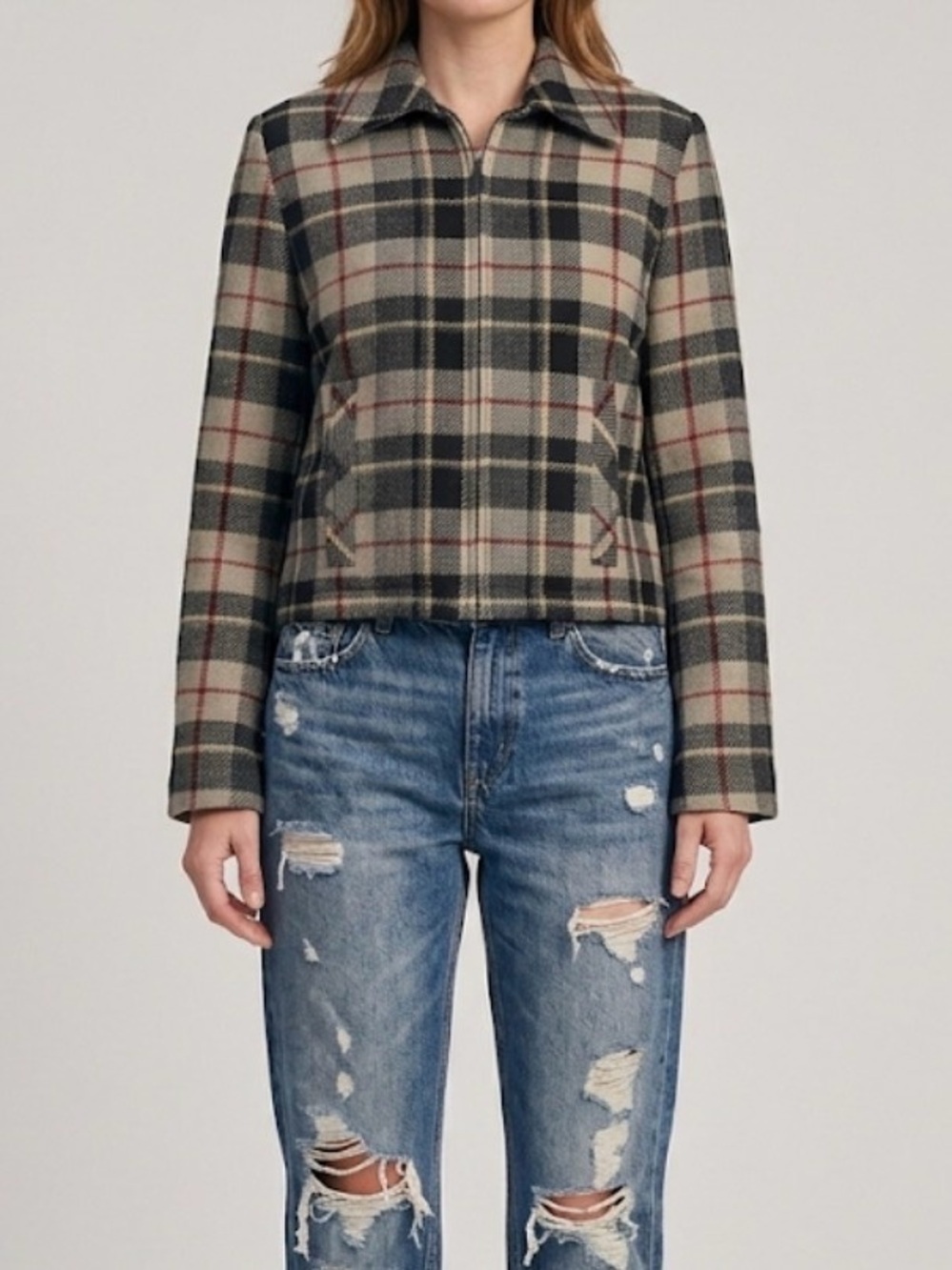 Vintage  "Limited America" Plaid 100% Wool Zip-Up Jacket